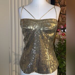 Y2K vintage forever 21 (XXI) gold sequin corset-style cami